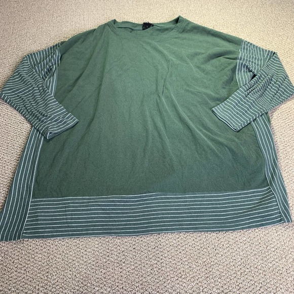 Heyson Womens Shirt Top Size Medium Dark Forest Green Striped Oversized Pullover - Picture 1 of 11